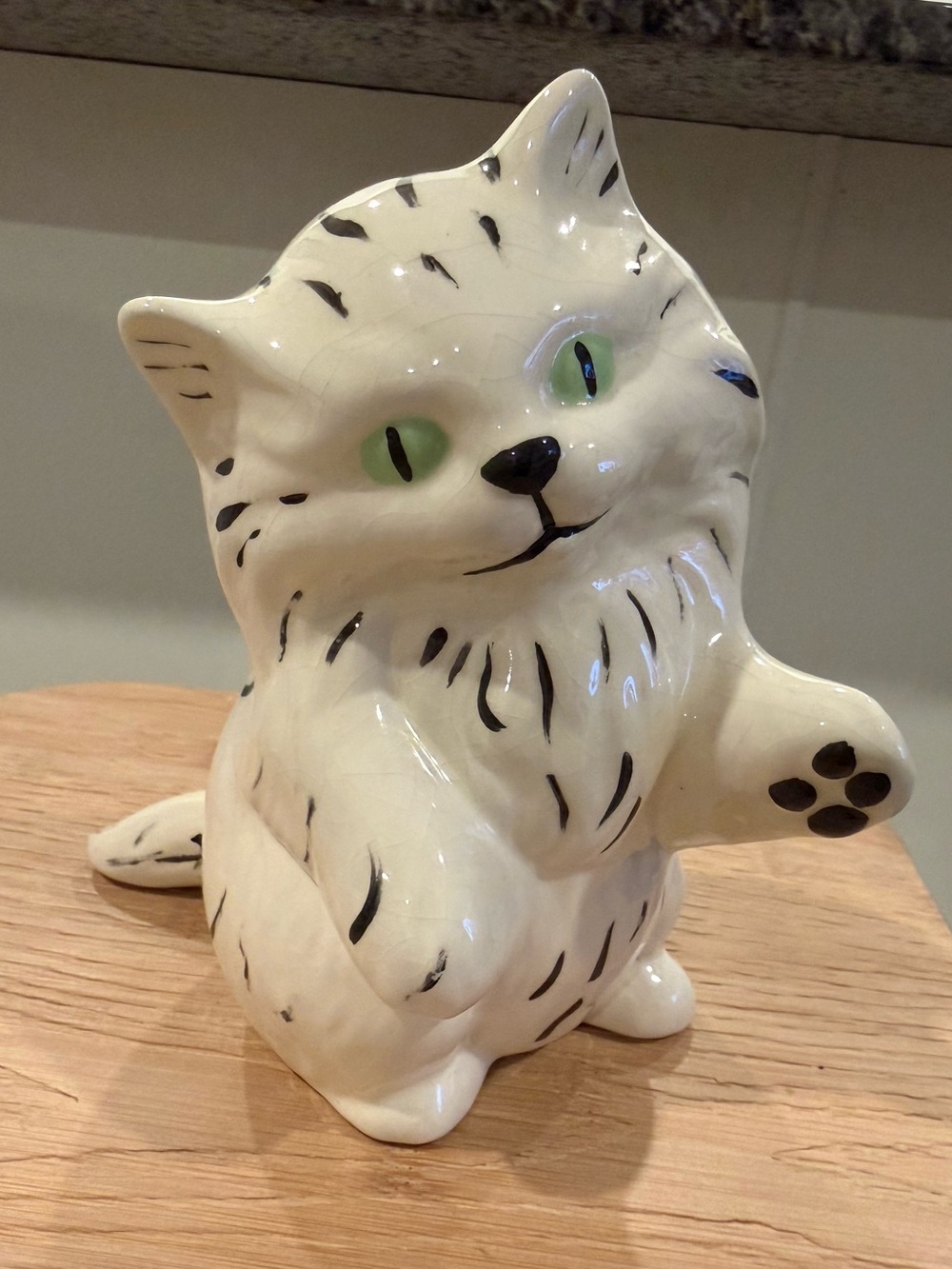Vintage Ceramic Cat Figurine Hand Painted Cottagecore Mid Century Modern MCM